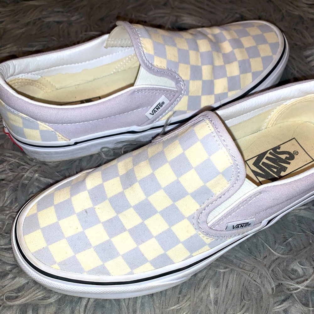 Vans slip on grey and white checker shoes